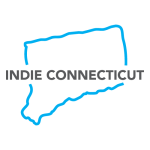 Indie Connecticut logo. Blue outline of the state of CT with the words "Indie Connecticut" across the middle.